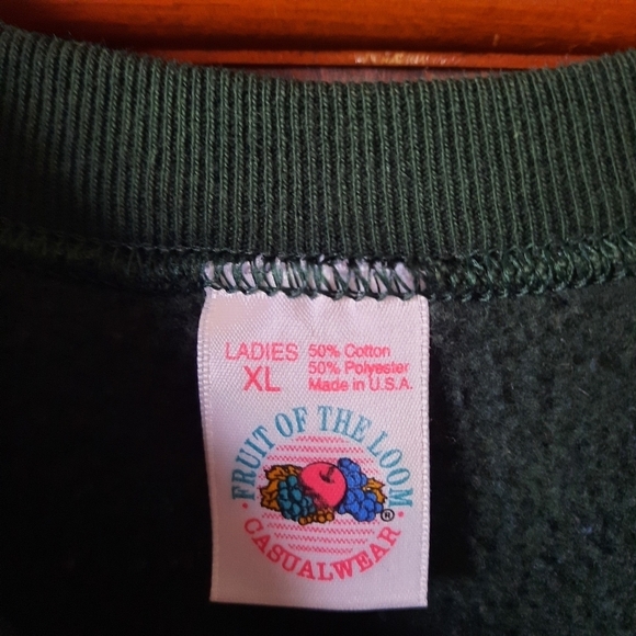 Vintage Fruit of the Loom forest green raglan sleeve crewneck sweatshirt size XL - Picture 7 of 7